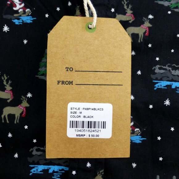 NWT Free Planet Mens All Over Christmas Button-Up Shirt Black Reindeer & Santa M - Picture 5 of 11